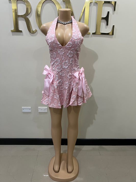 Diana Princess Bow Mini Dress (Pink)