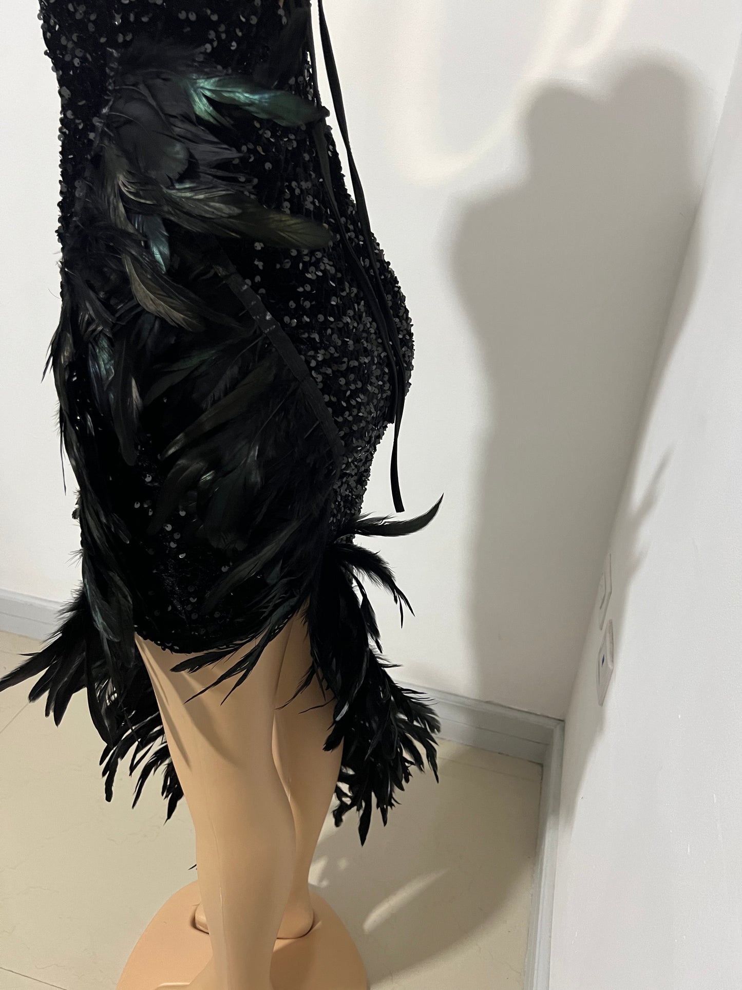 Octavia Iridescent Feather Dress (Black)