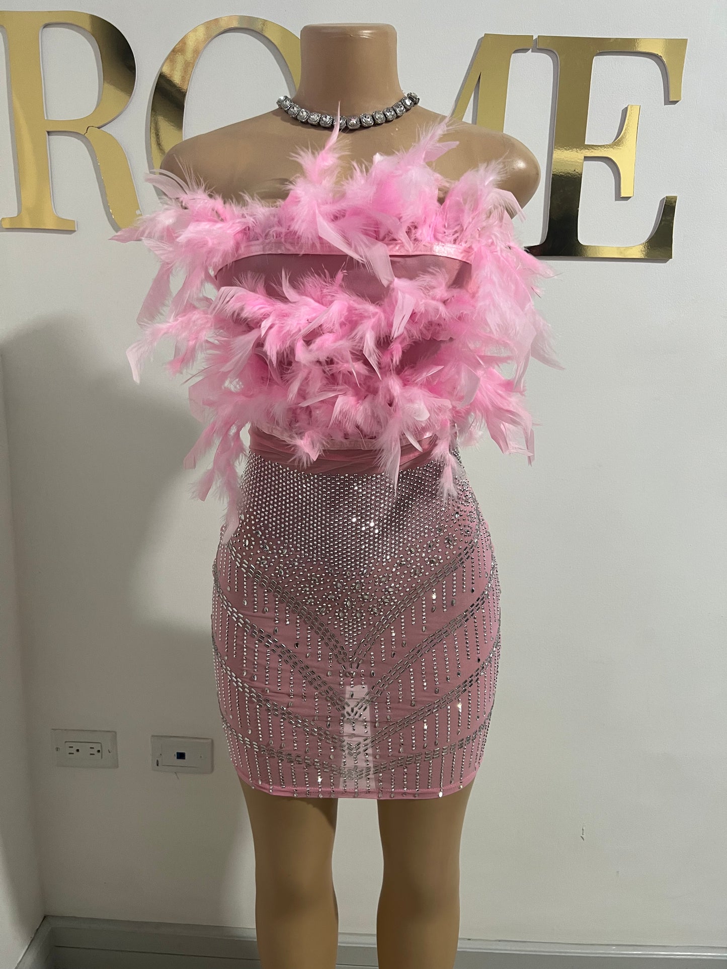 Krissy Crystal Feather Dress (Pink)