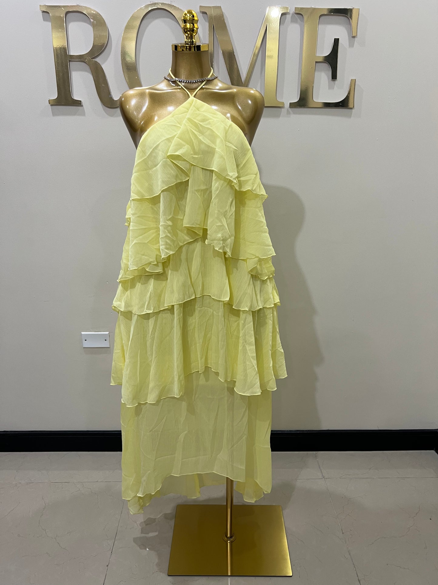 Rumi Ruffle Long Dress (Yellow)