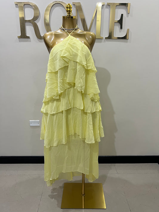 Rumi Ruffle Long Dress (Yellow)