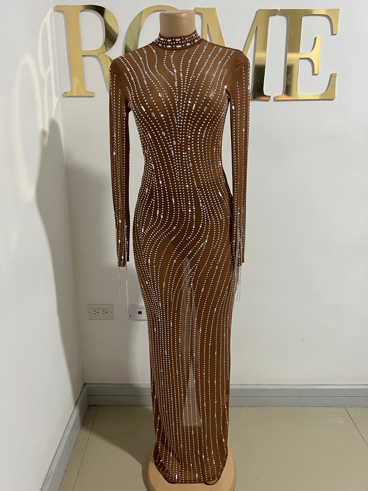 Ellie Swan Long Crystal Dress (Brown)