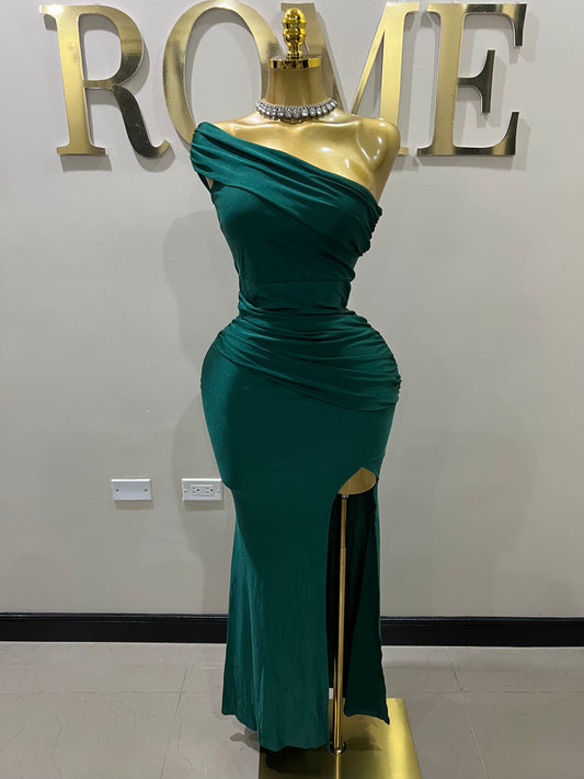 Kerry One Shoulder Dress (Green)