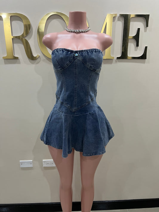 Cinderella Denim Sweatheart Dress (Blue)