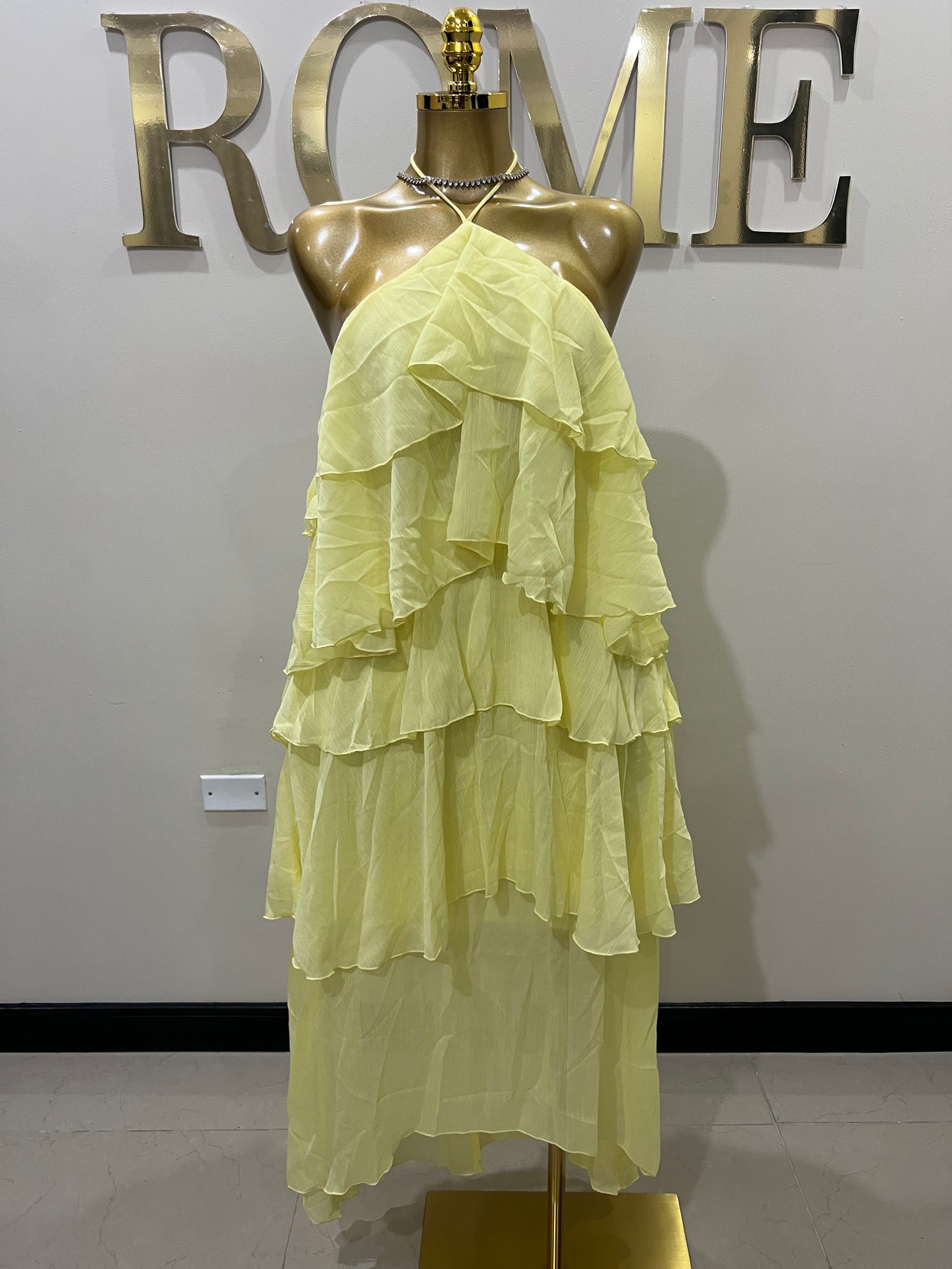 Rumi Ruffle Long Dress (Yellow)