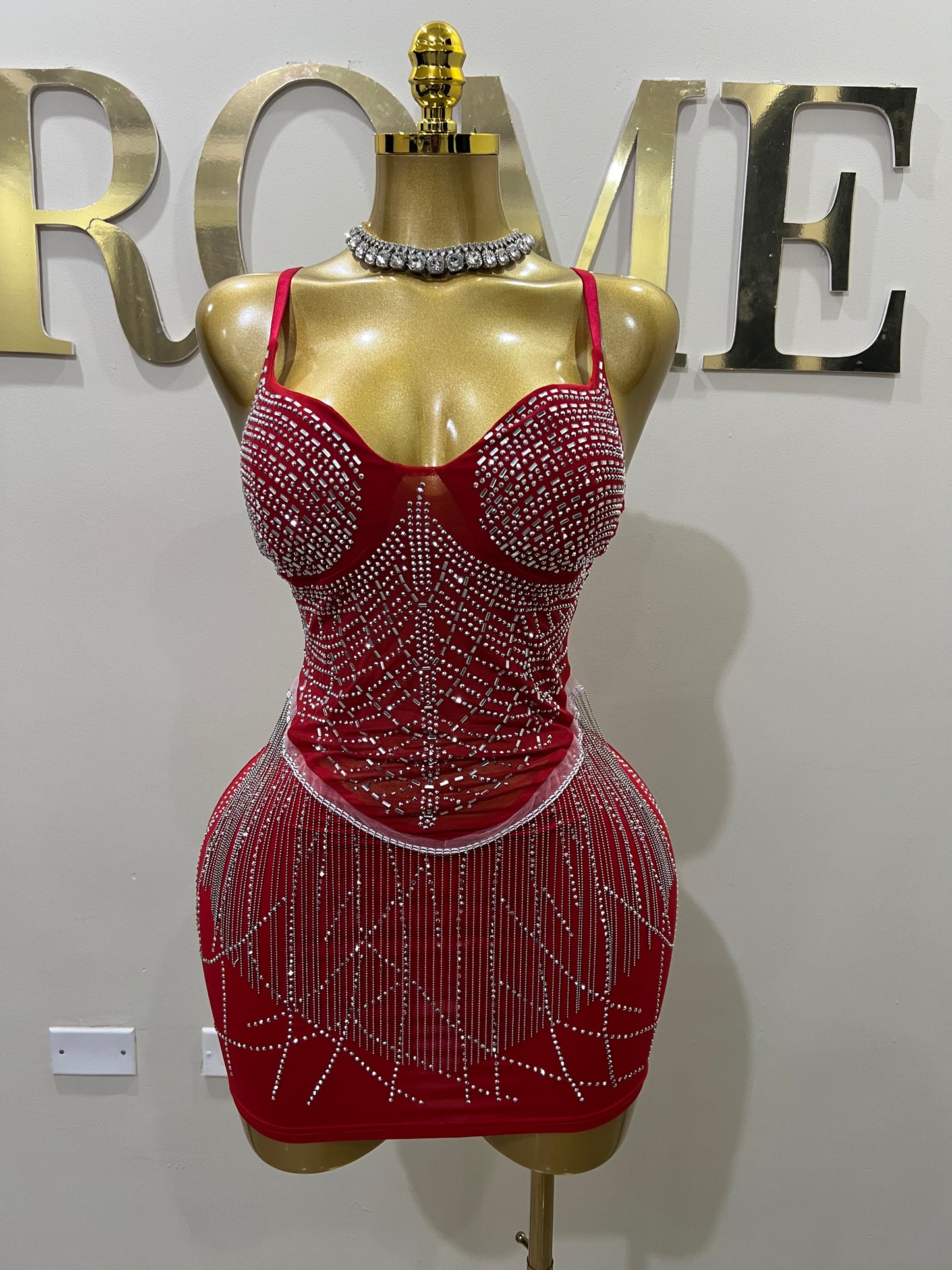 Gianna Fringe Crystal Dress (Red)