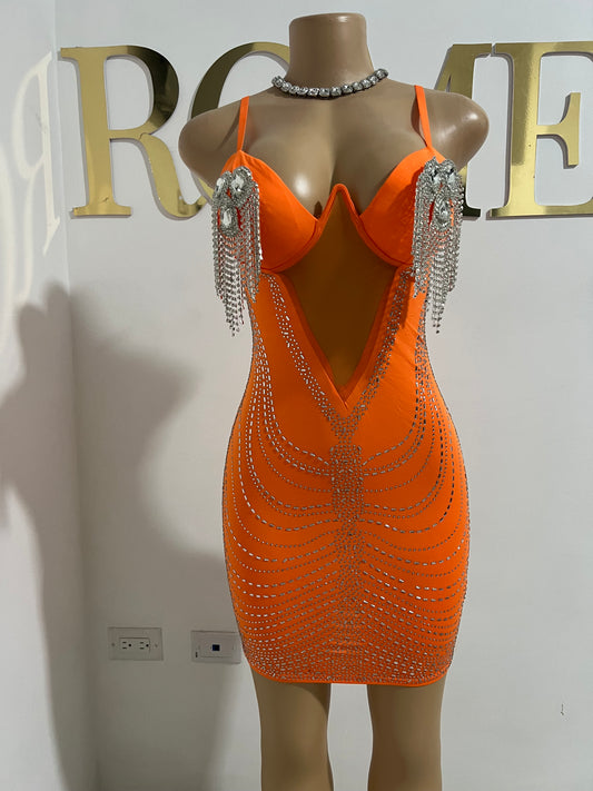 Dazzle Medusa Crystal Dress (Orange)