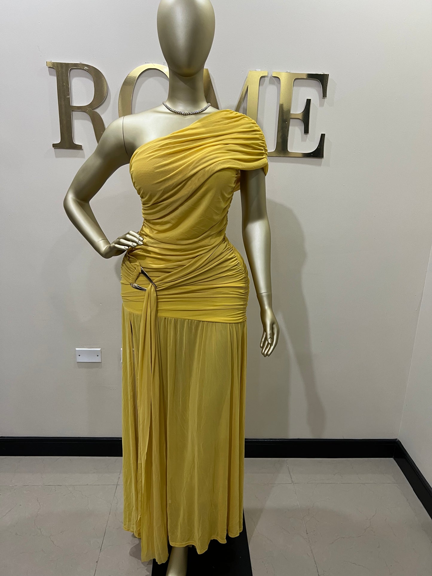 Nara Michelle Angle Mesh Split Dress (Yellow)