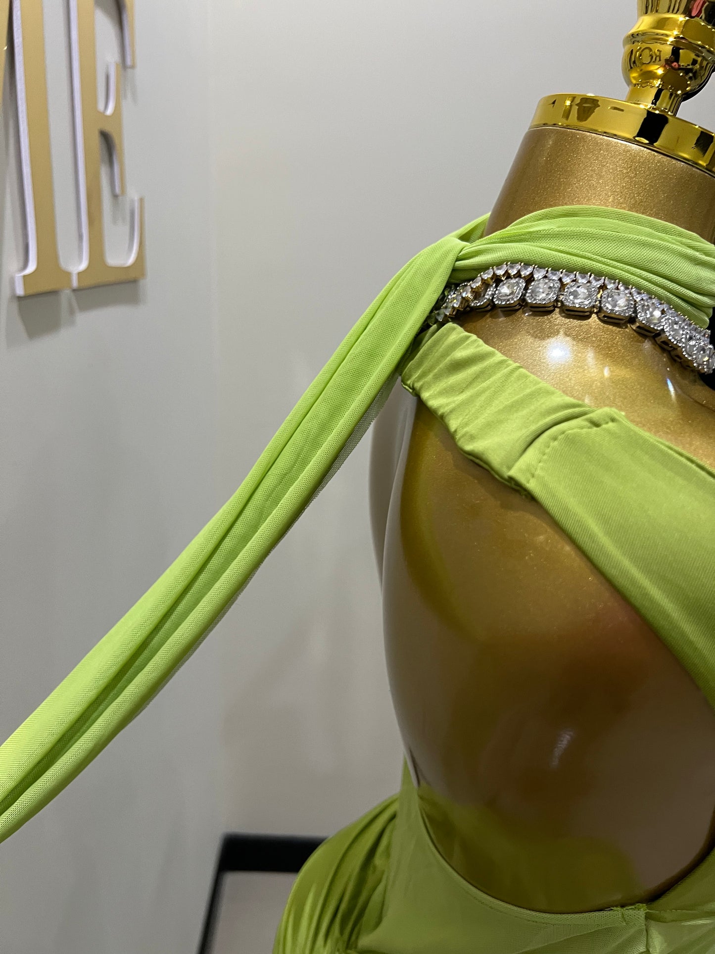 Off Shoulder Nara Split Dress with Scarf (Green)