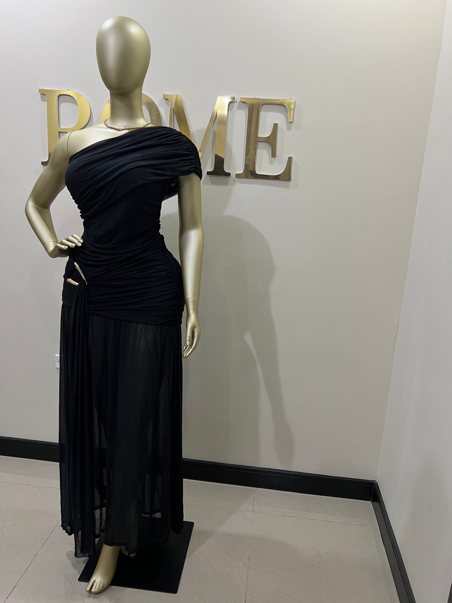 Nara Michelle Angle Mesh Split Dress (Black)