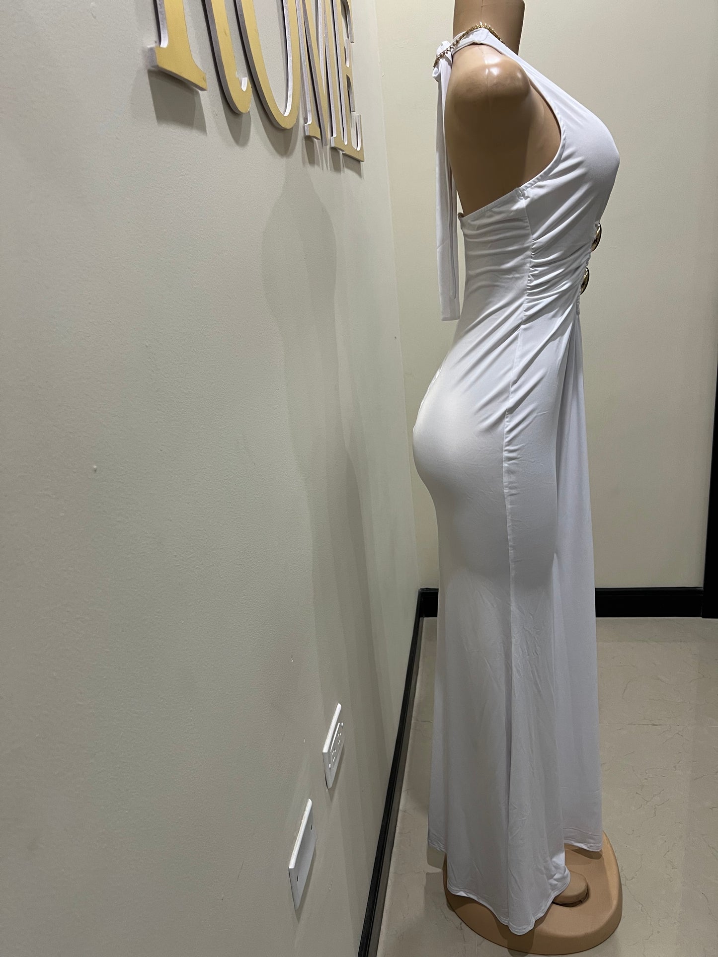 Chinelle Nara Halter Button Dress (White)