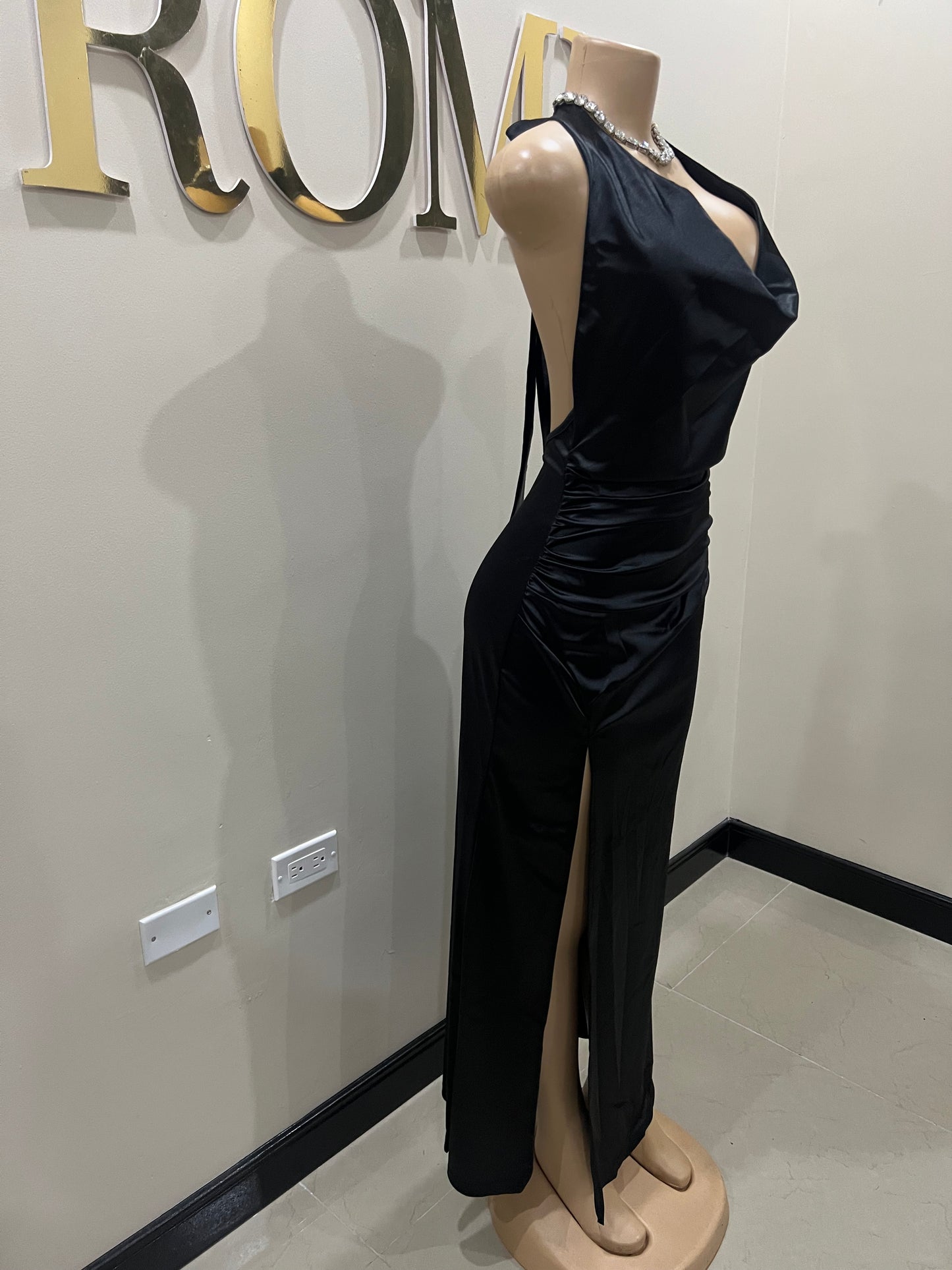 Sinatra Slay Satin Dress (Black)