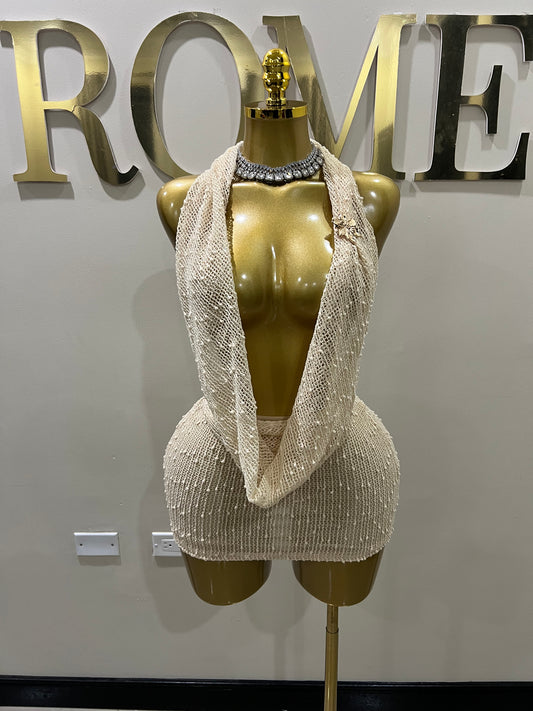 Cassie See Through Petal Dress (Beige)