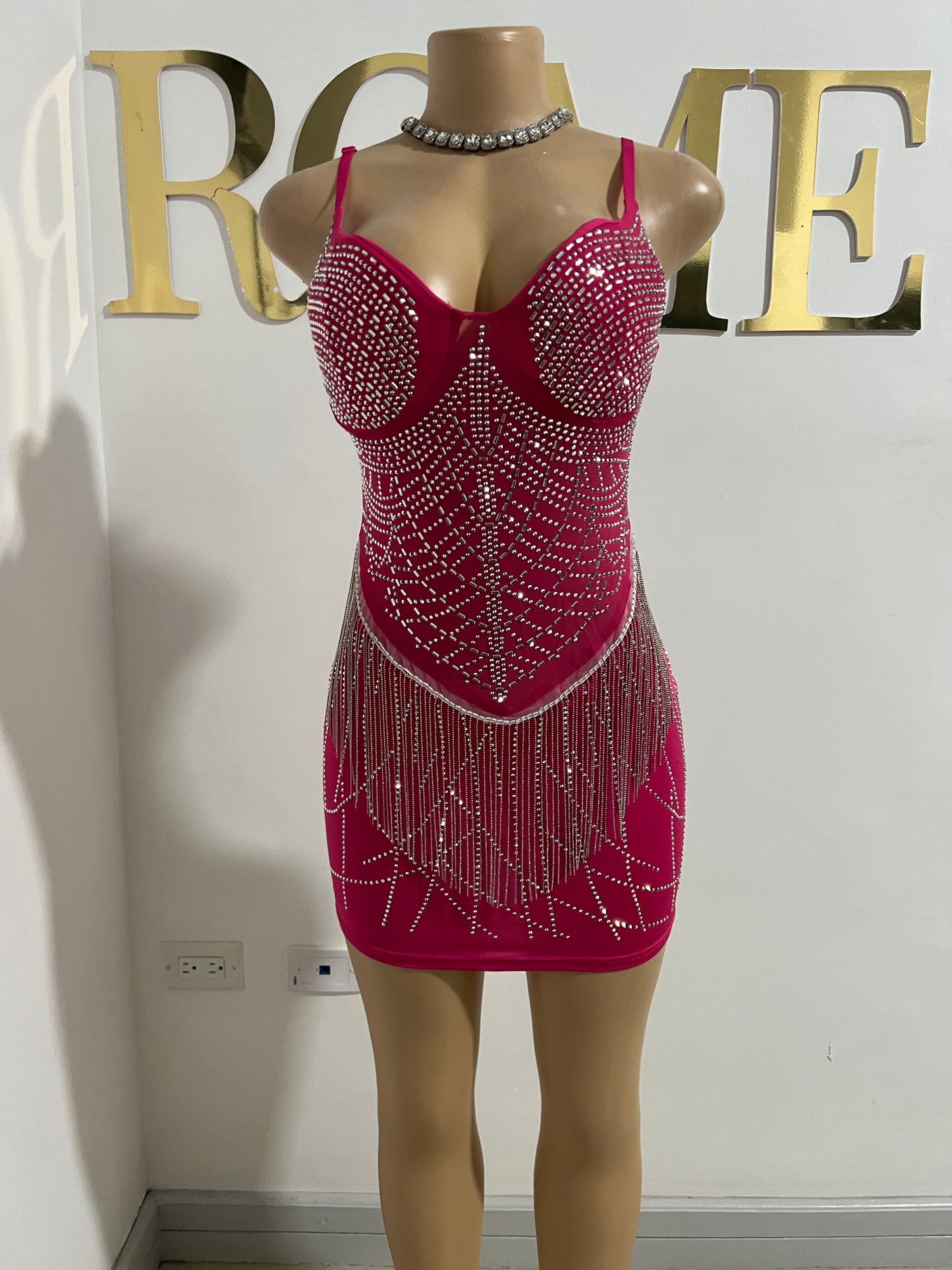 Gianna Fringe Crystal Dress (Pink)