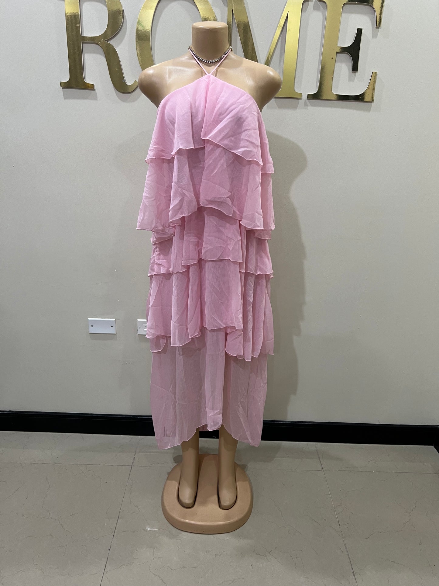 Rumi Ruffle Long Dress (Pink)