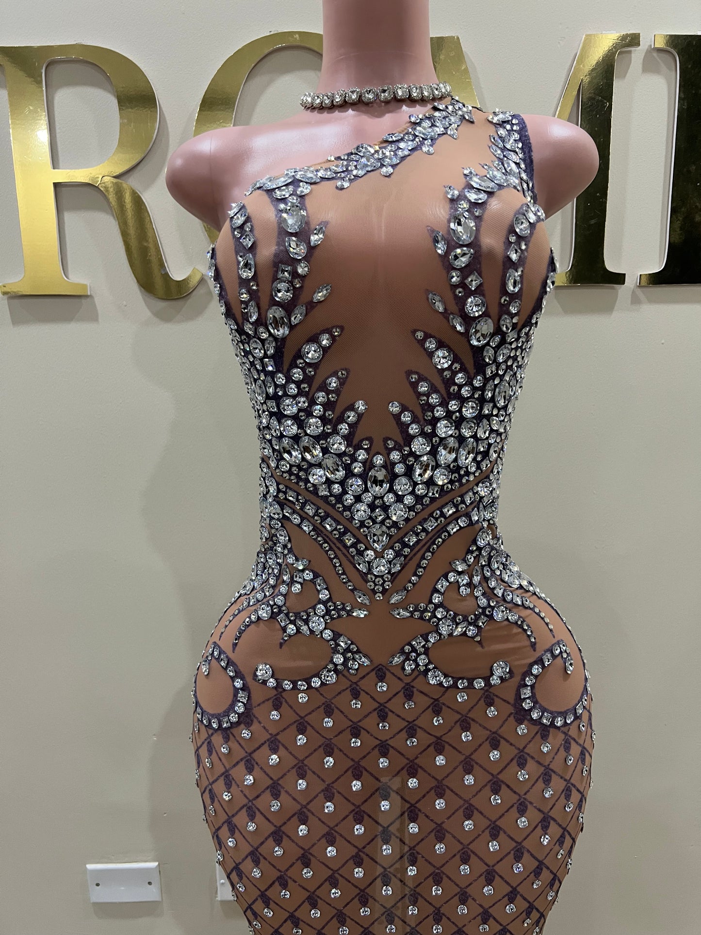 Tavia Gemstone Mesh Gown