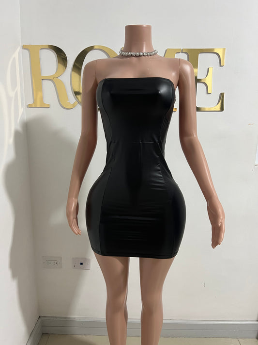 Lira Halter Leather Dress (Black)