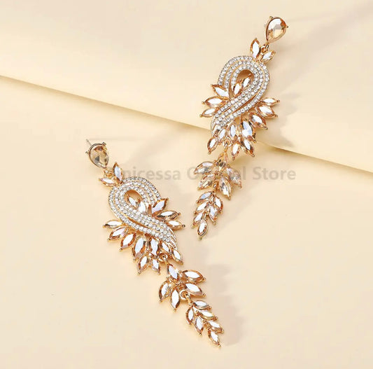 Hollywood Crystal Earrings (Champagne- gold)