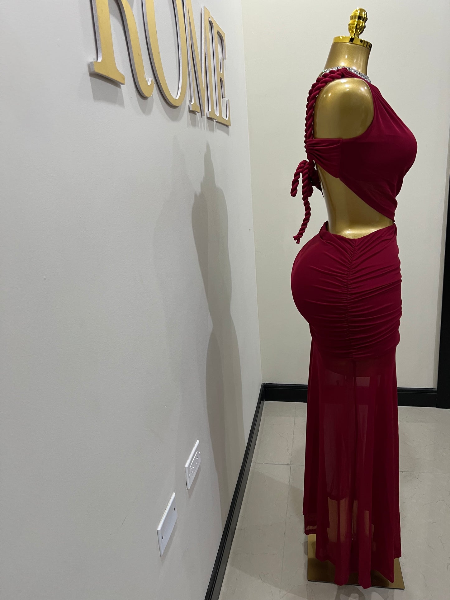 Emma Giselle Mesh Rope Dress (Burgundy)