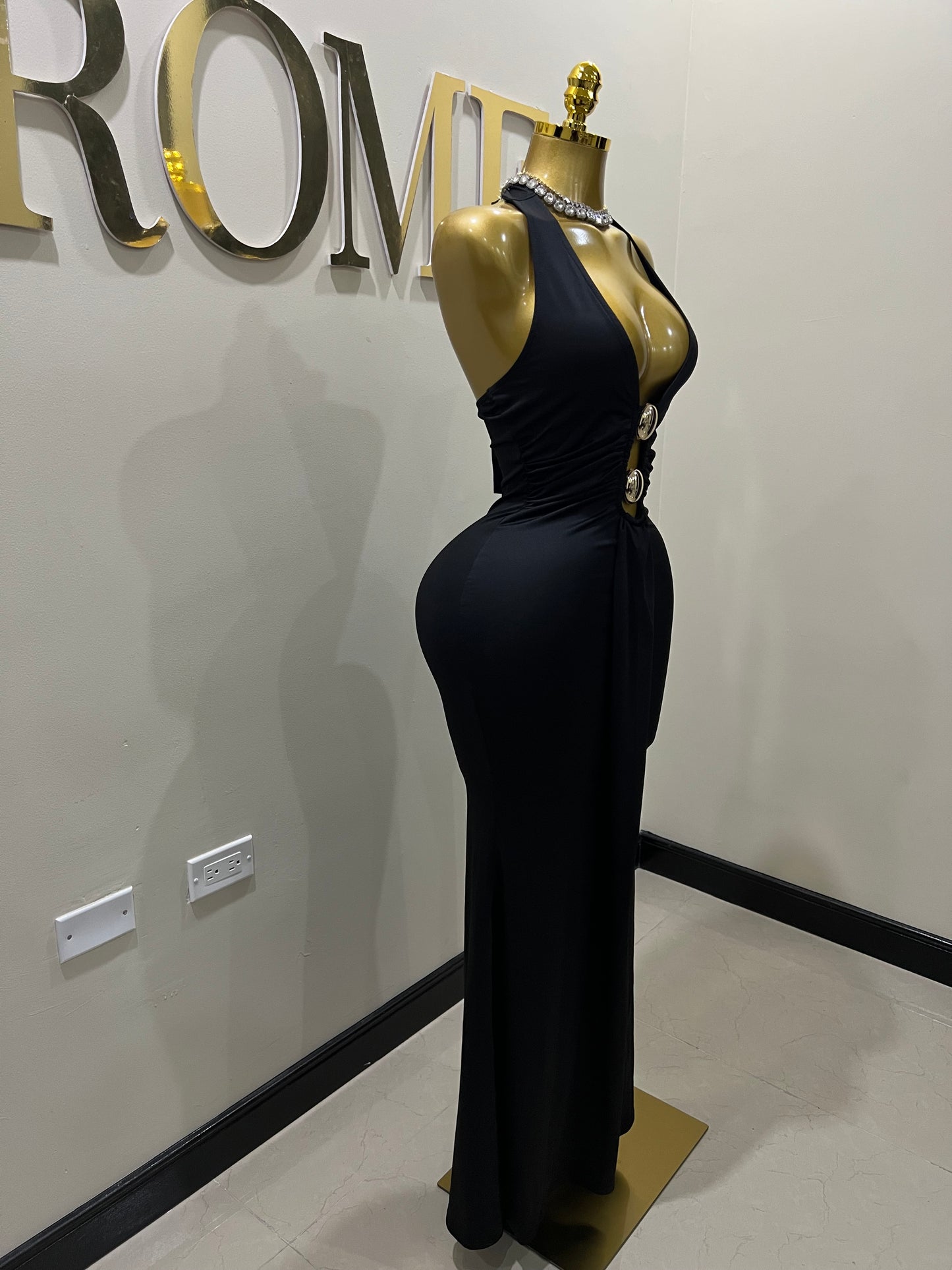 Chinelle Nara Halter Button Dress (Black)