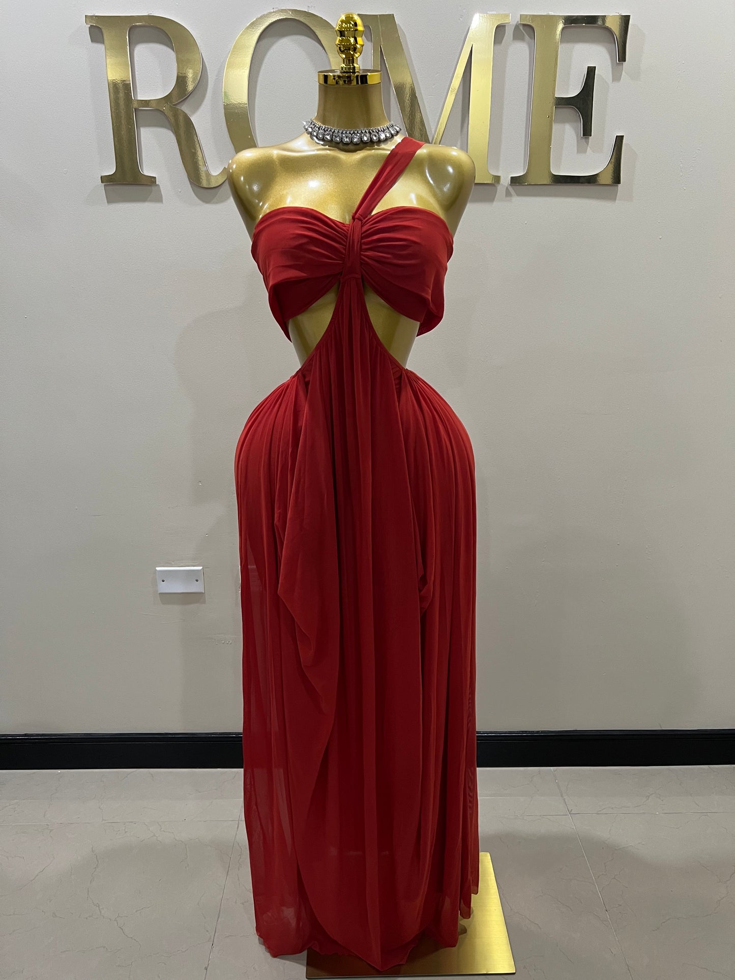 Ruby Mesh Dress (Brick Red)