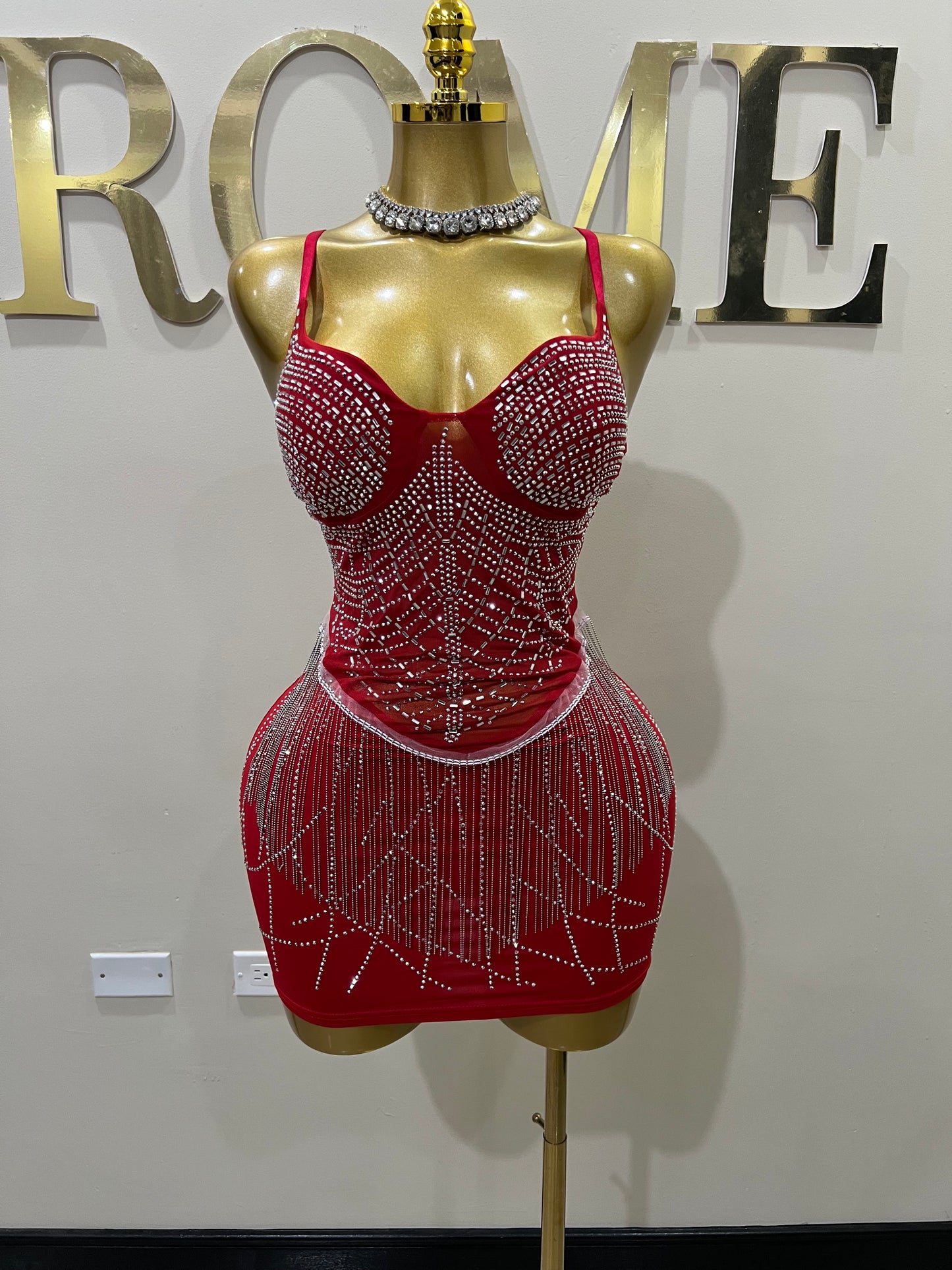 Gianna Fringe Crystal Dress (Red)