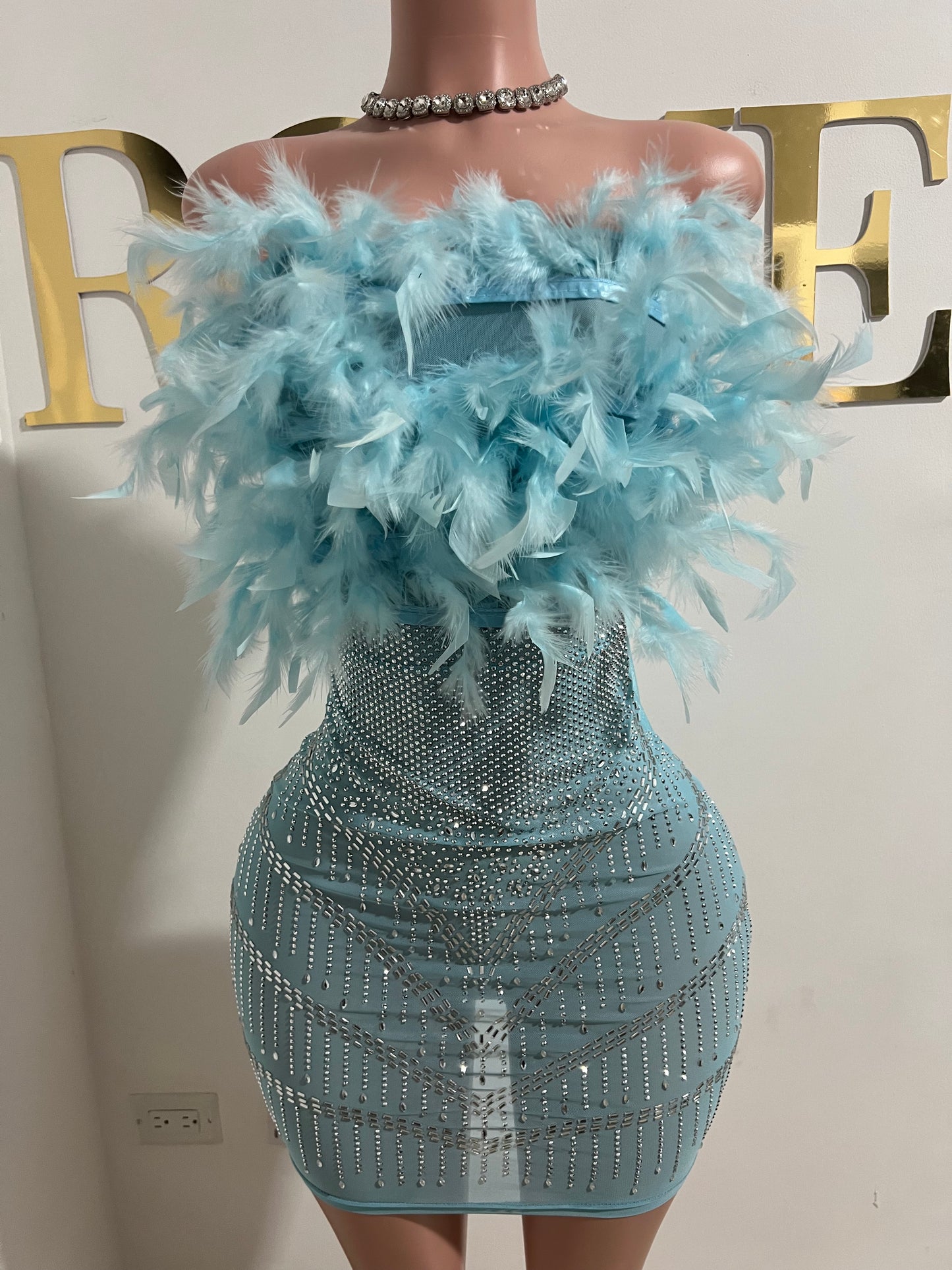 Krissy Crystal Feather Dress (Blue)