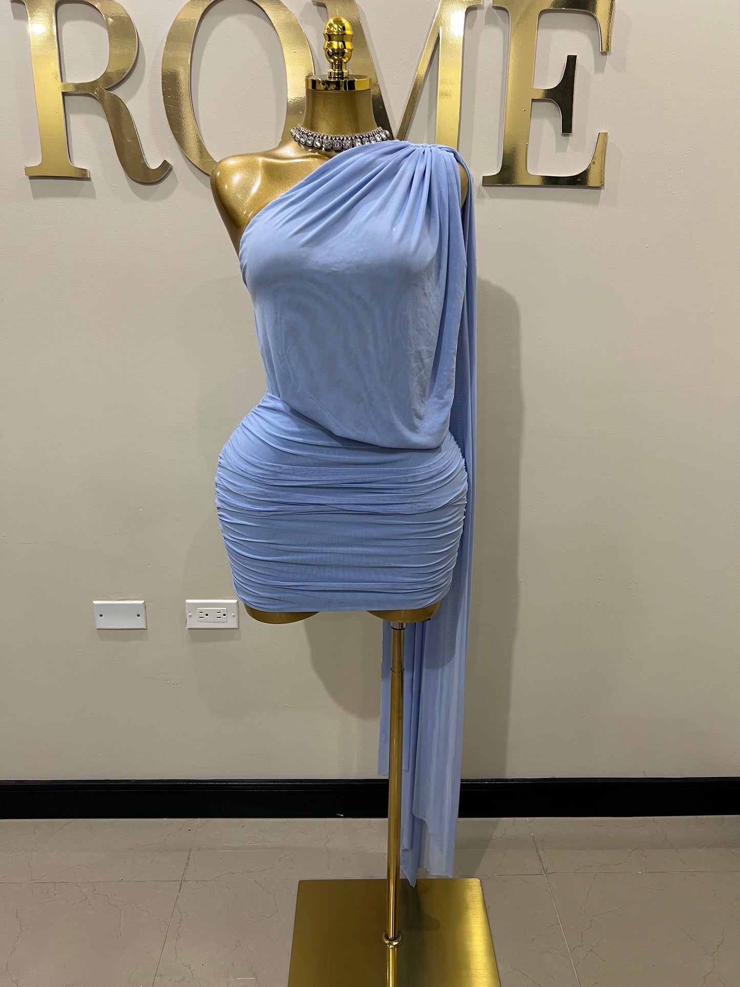 Michelle Backless Allegra Mesh Dress (Blue)