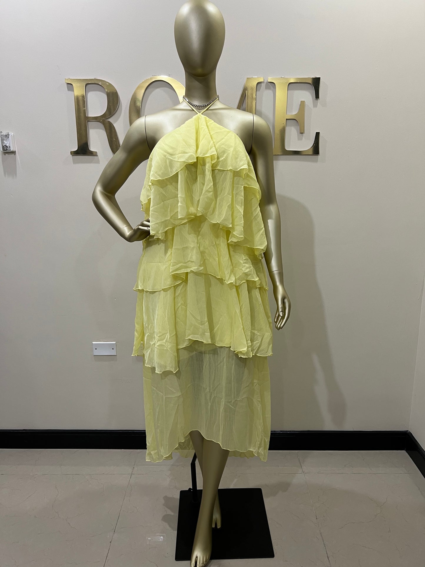 Rumi Ruffle Long Dress (Yellow)