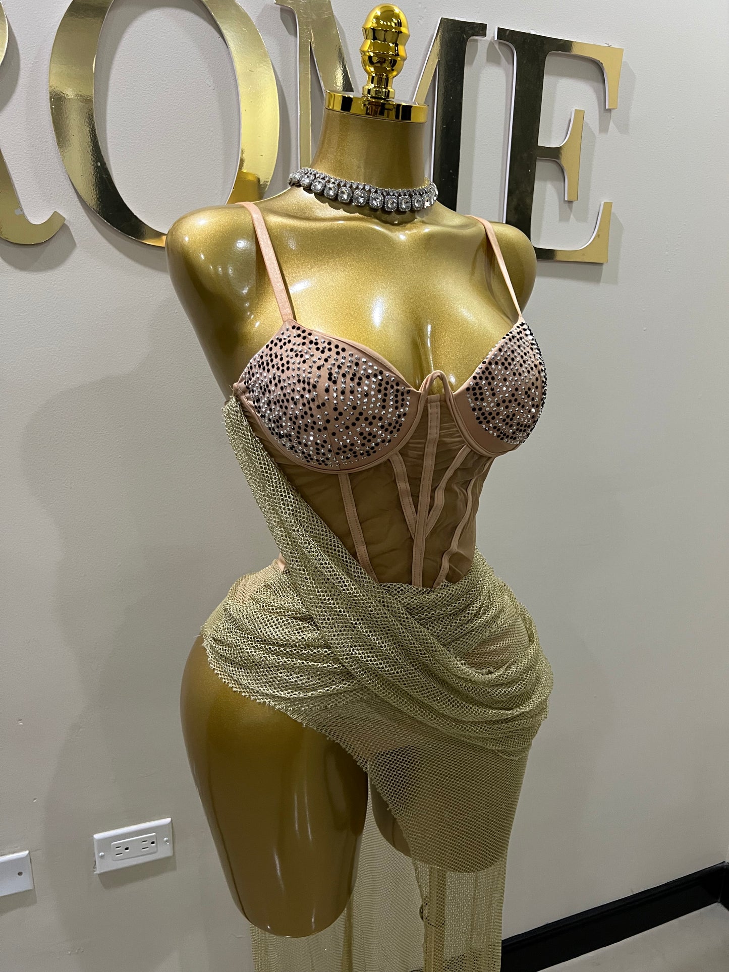 Dani Mesh Dress (Brown - gold)