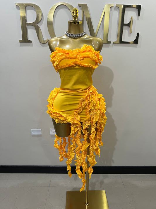 Kate Rouched Mini Dress (Yellow)