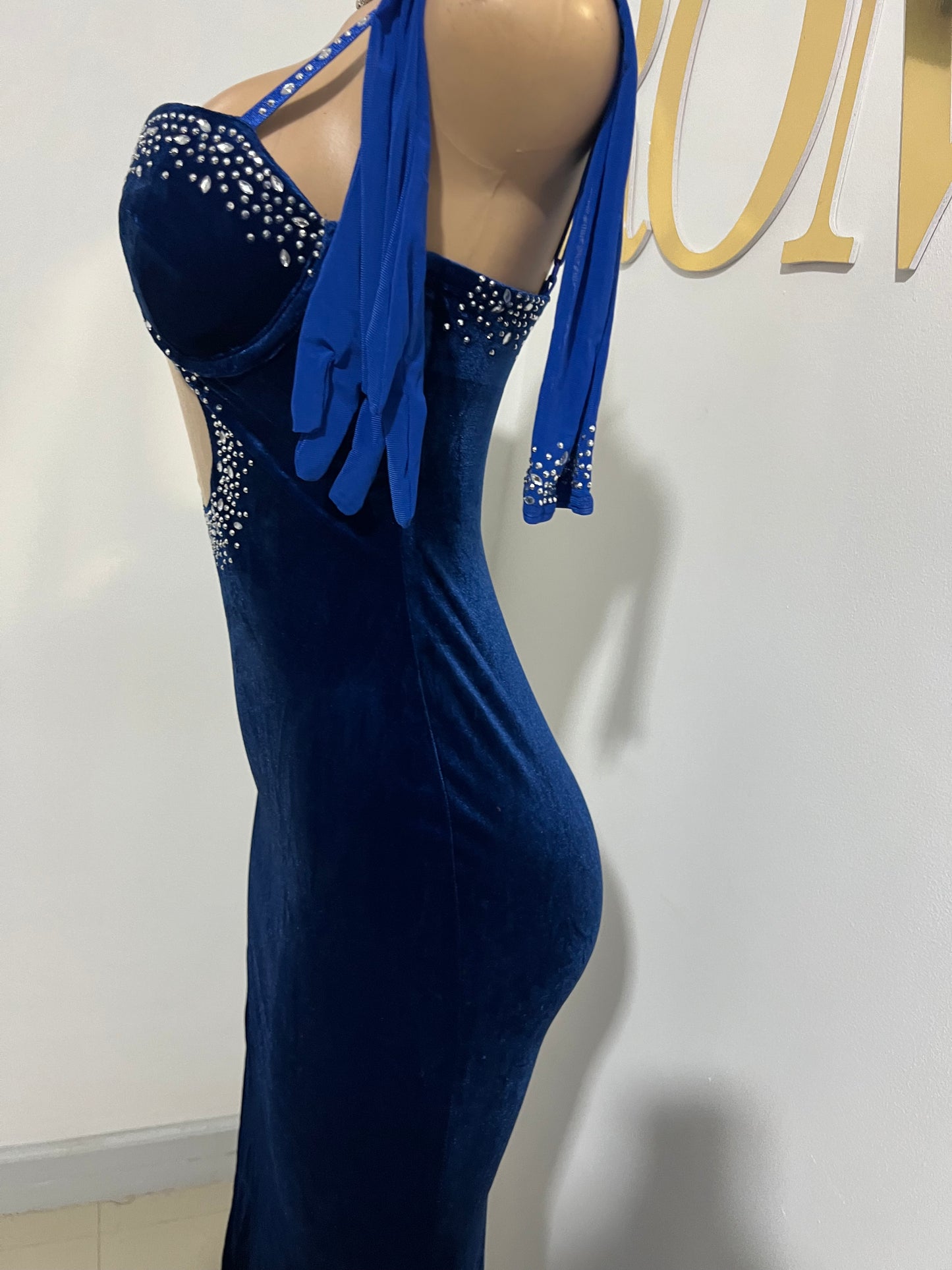 Beth Crystal Dress with Gloves (Blue)