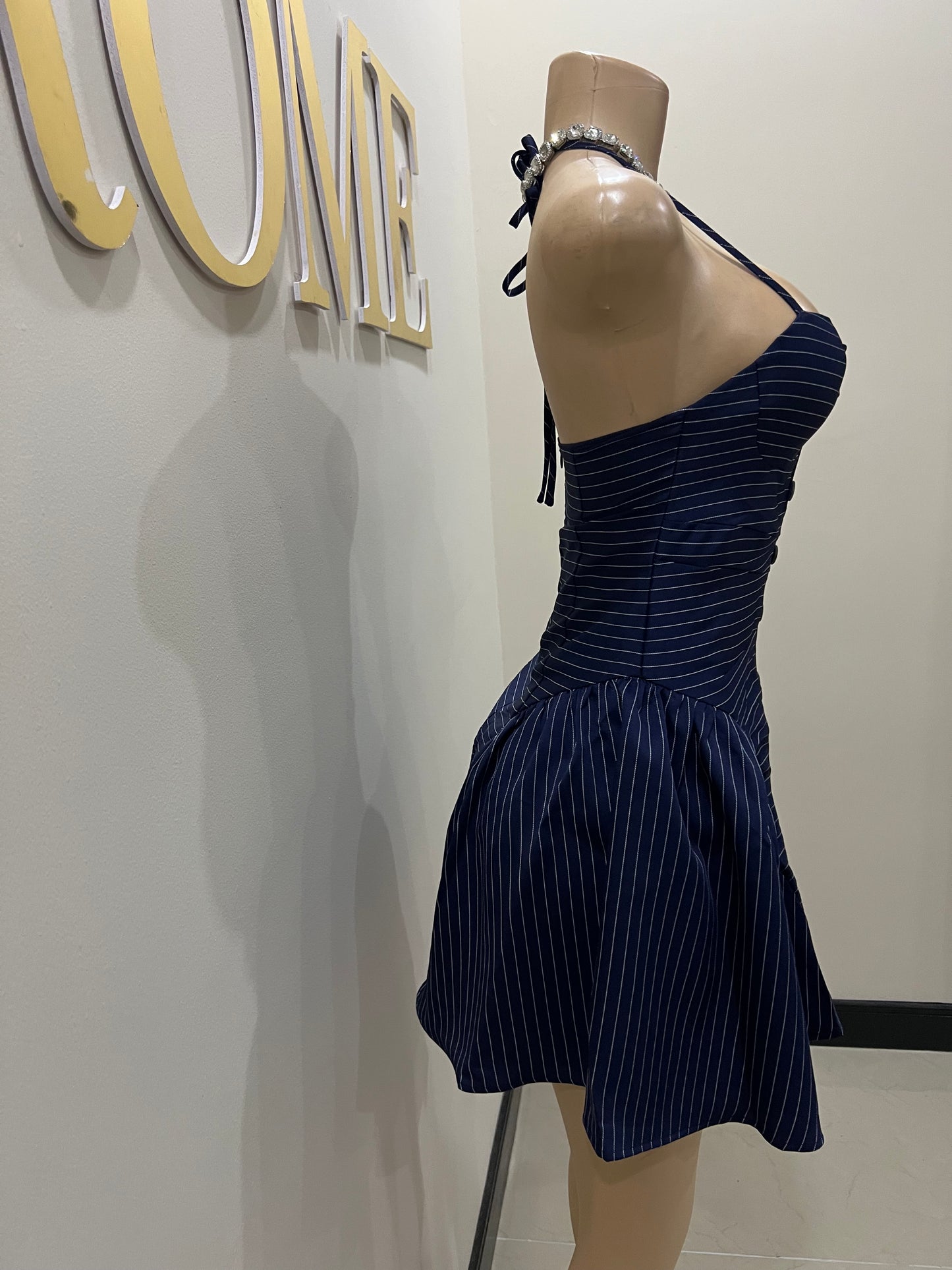 Pinstripe Diana Dress (Blue)