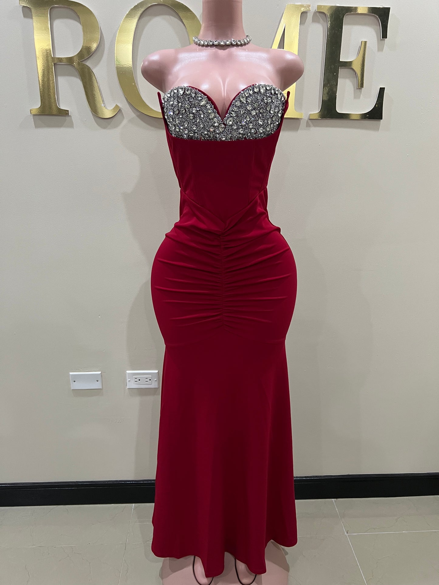 Hazel Crystal Corset Dress (Red)