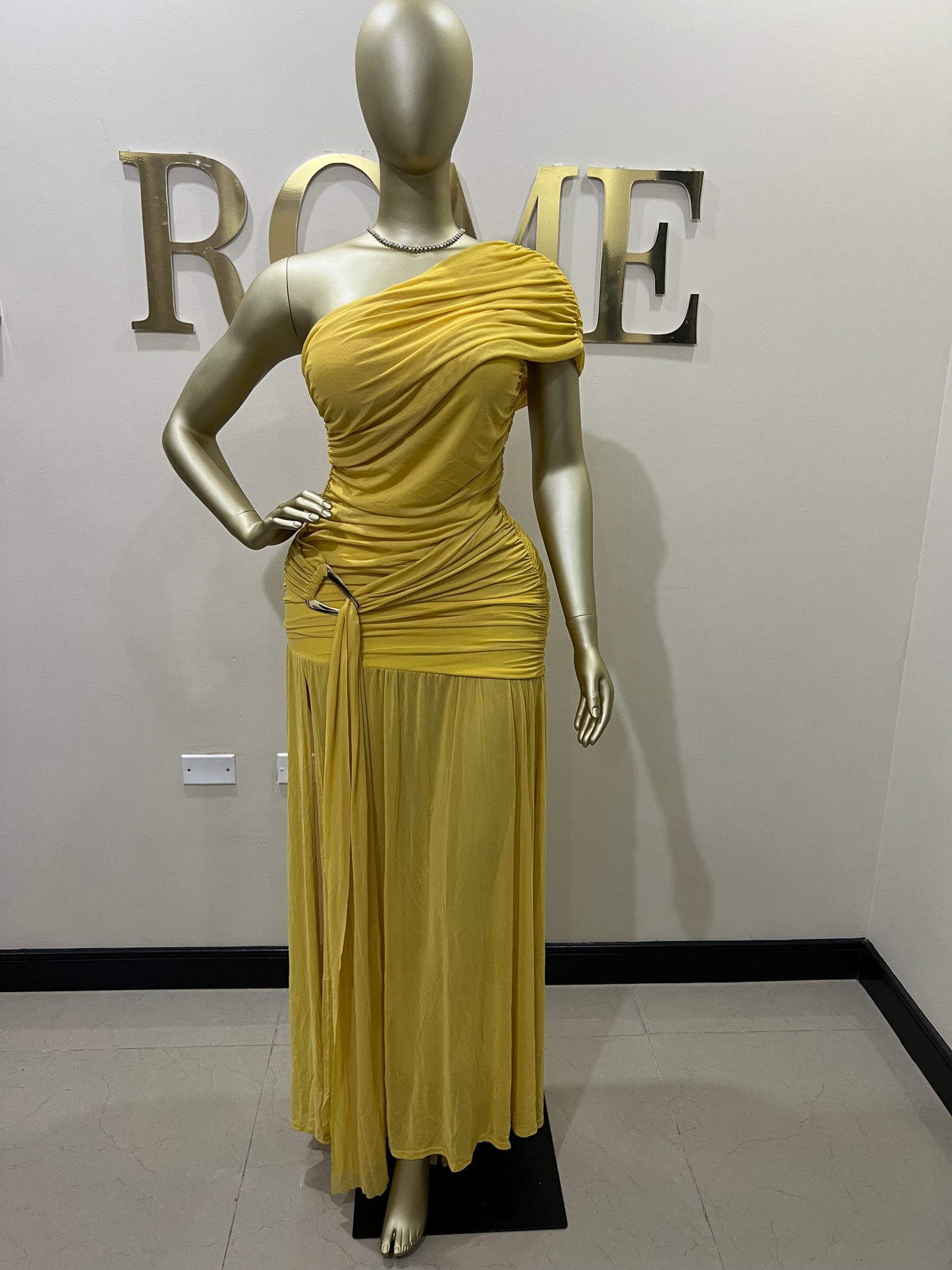 Nara Michelle Angle Mesh Split Dress (Yellow)