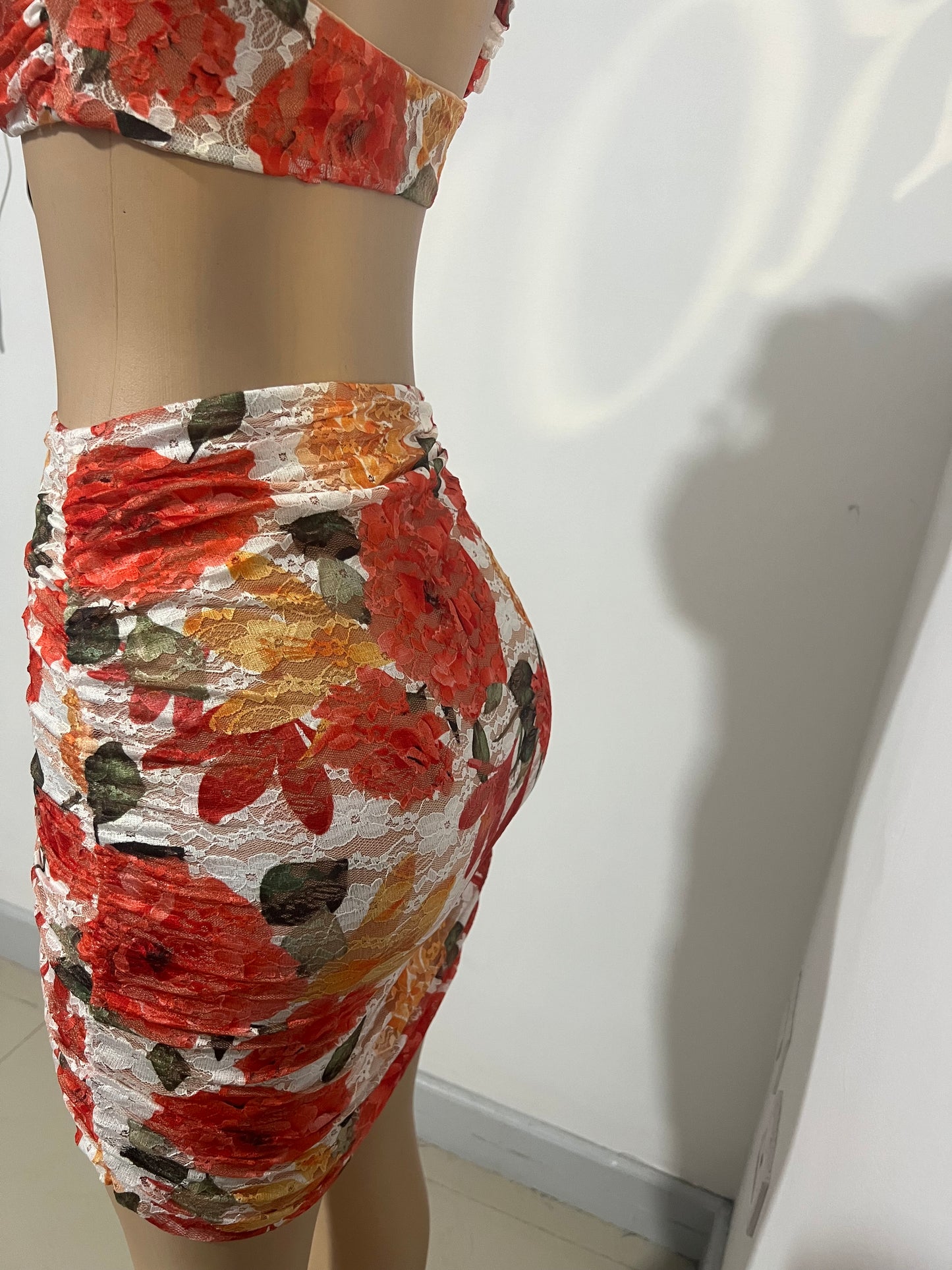 Summer Floral Short Skirt Set (Orange)
