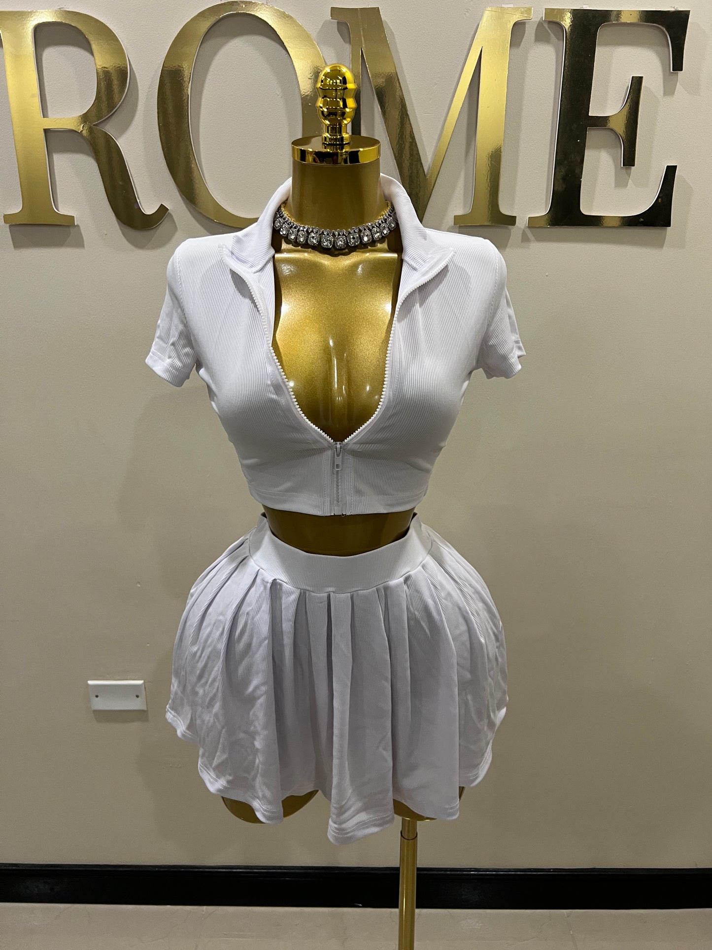 Sia Pleated Skirt Set (White)