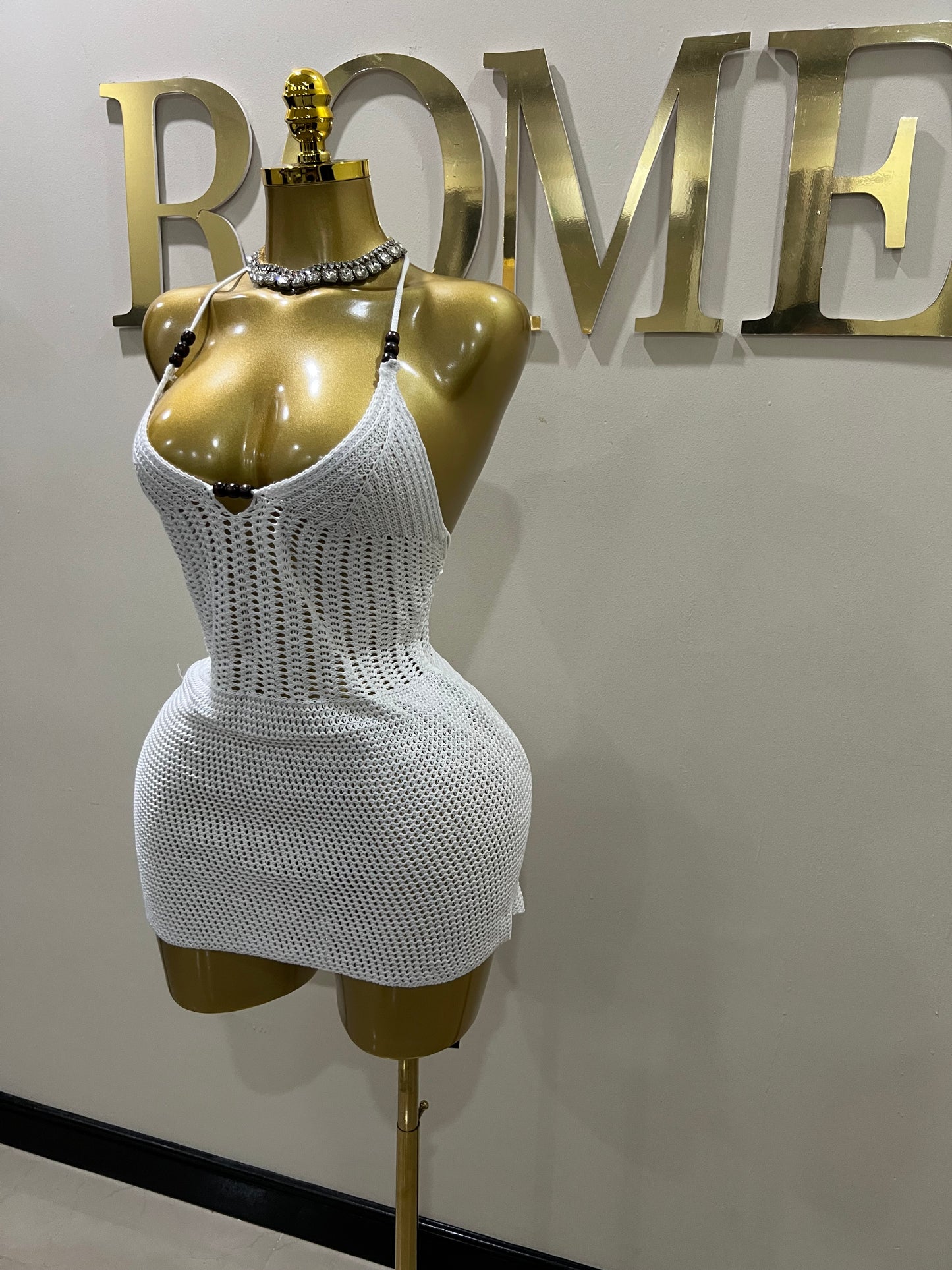 Nia Beaded Crochet Dress (White)