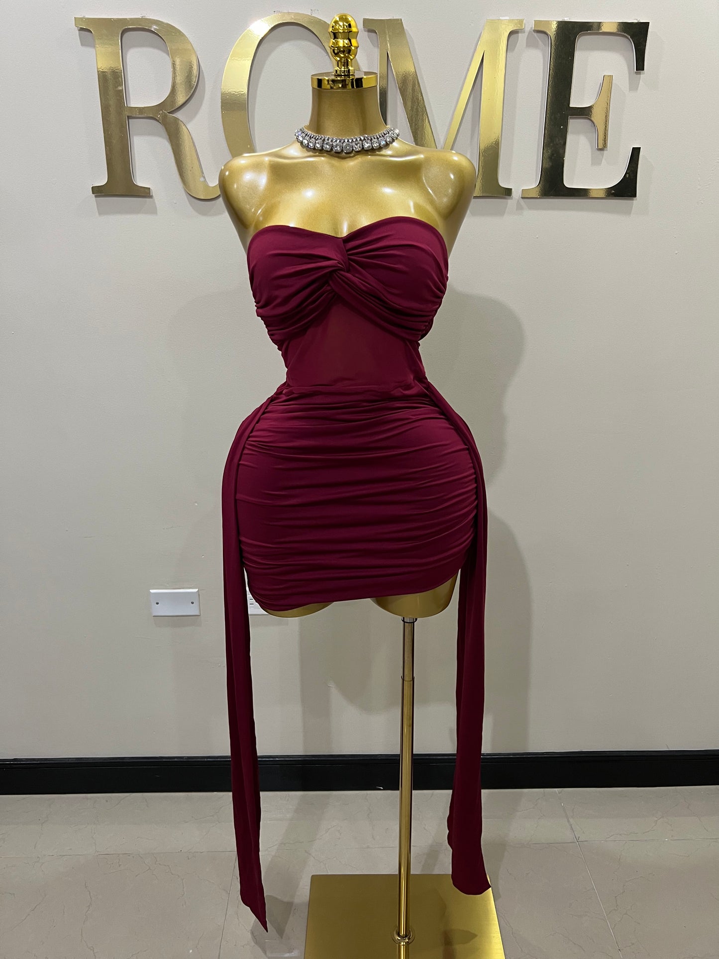 Sweetheart Nara Short Dress (Burgundy)