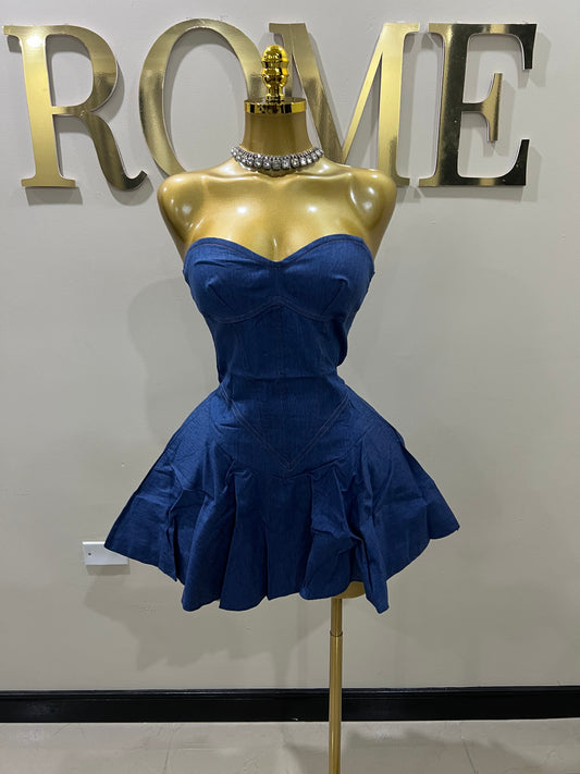 Denim Sweatheart Dress (Blue)