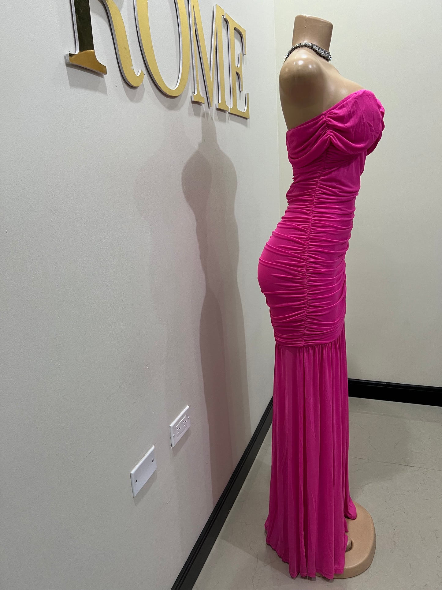 Sophie Off Shoulder Mesh Dress (Pink)