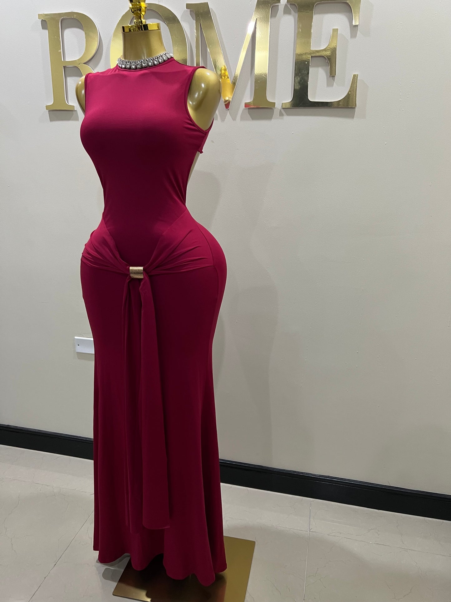 Hailey Backless Dress (Burgundy)