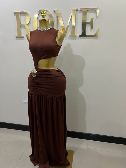 Attached Nara Seashell Split Dress (Brown)