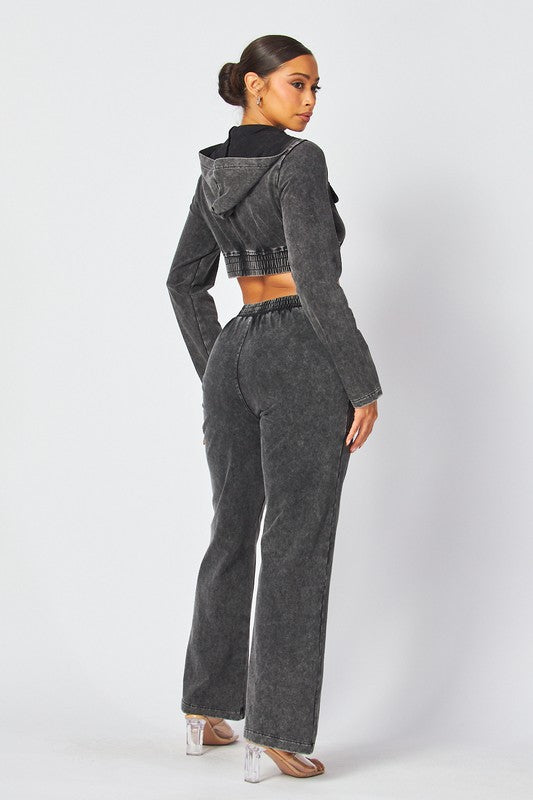 Rhia Cropped Hoodie & Pants Set (Black)