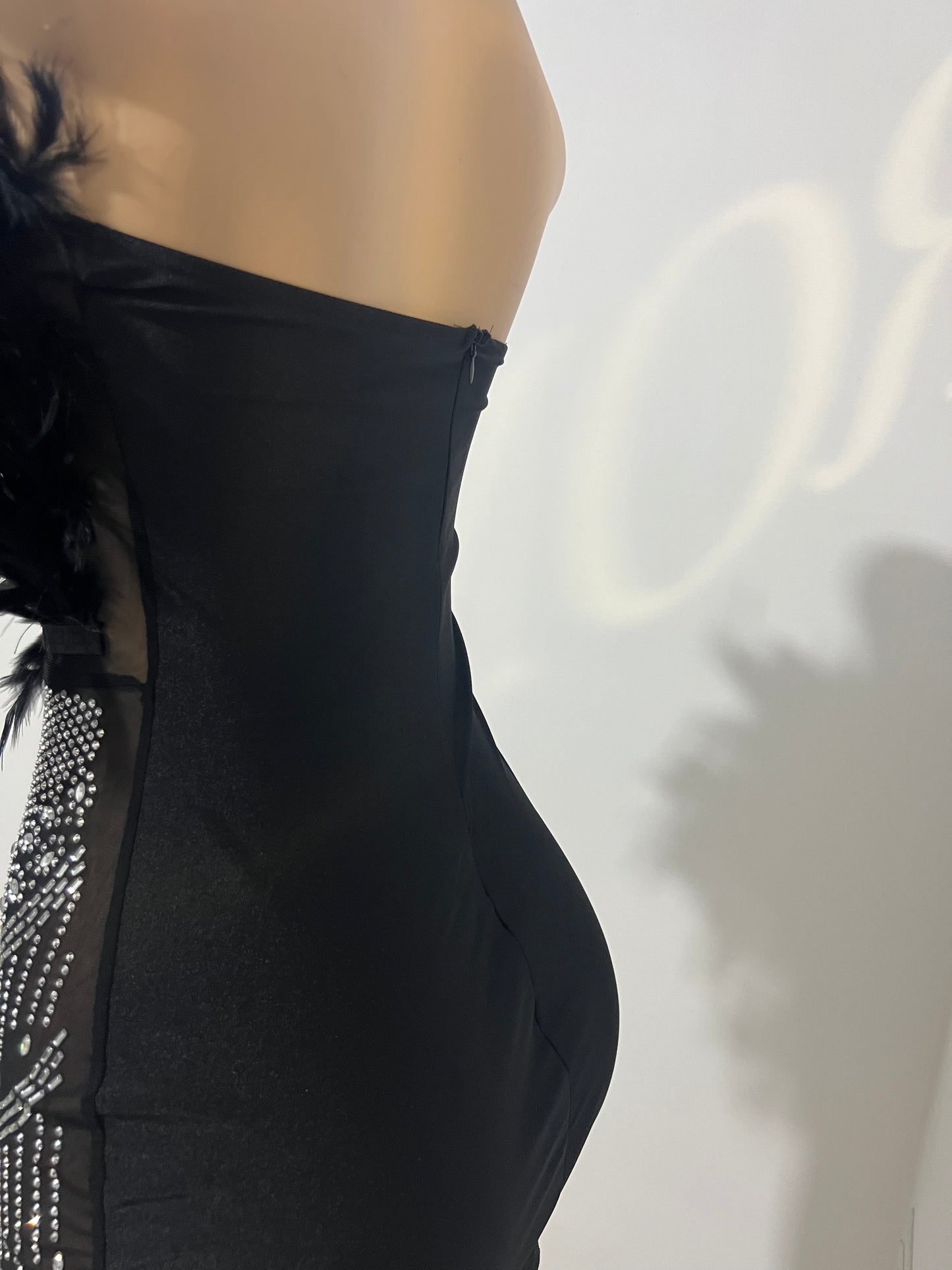 Krissy Crystal Feather Dress (Black)