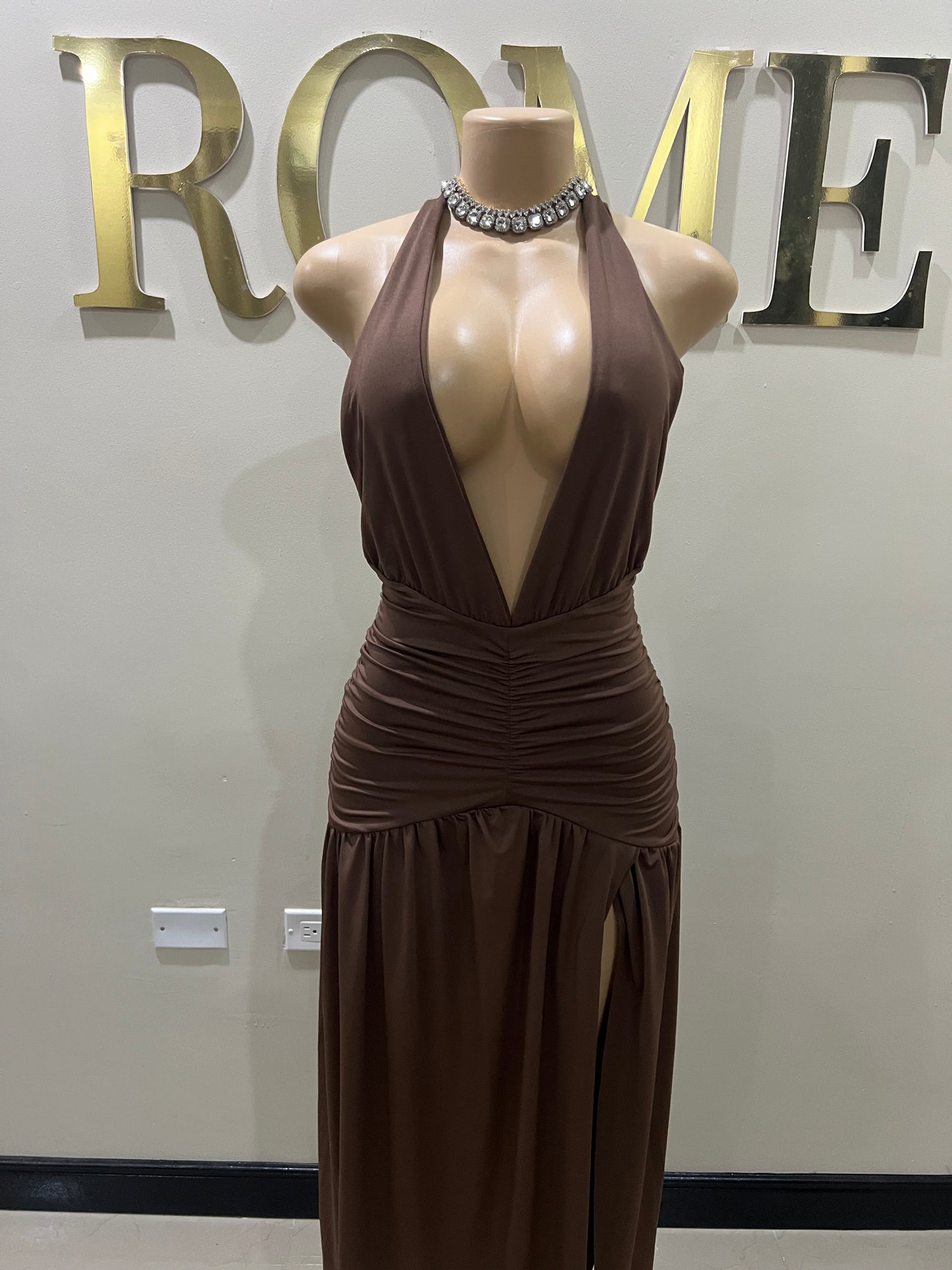 Nichelle Vibe Nara Halter Dress (Brown)