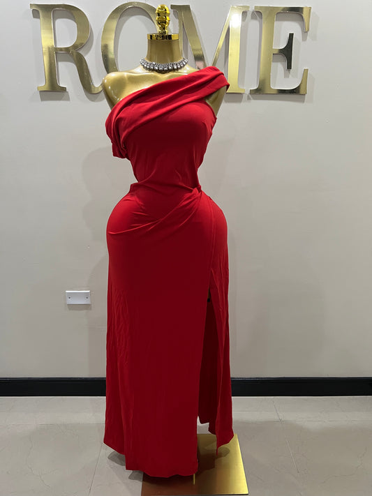 Kerry Off Shoulder Dress (Red )