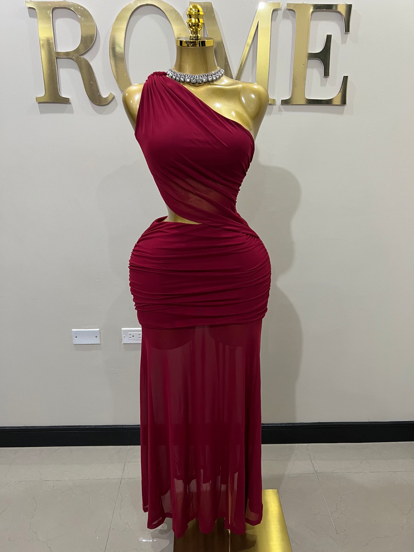 Emma Giselle Mesh Rope Dress (Burgundy)