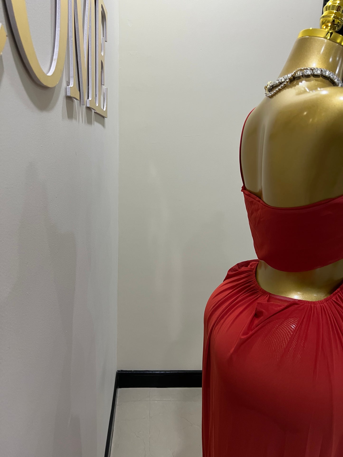 Ruby Mesh Dress (Brick Red)