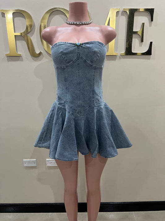 Cinderella Denim Sweatheart Dress (Light - Blue)